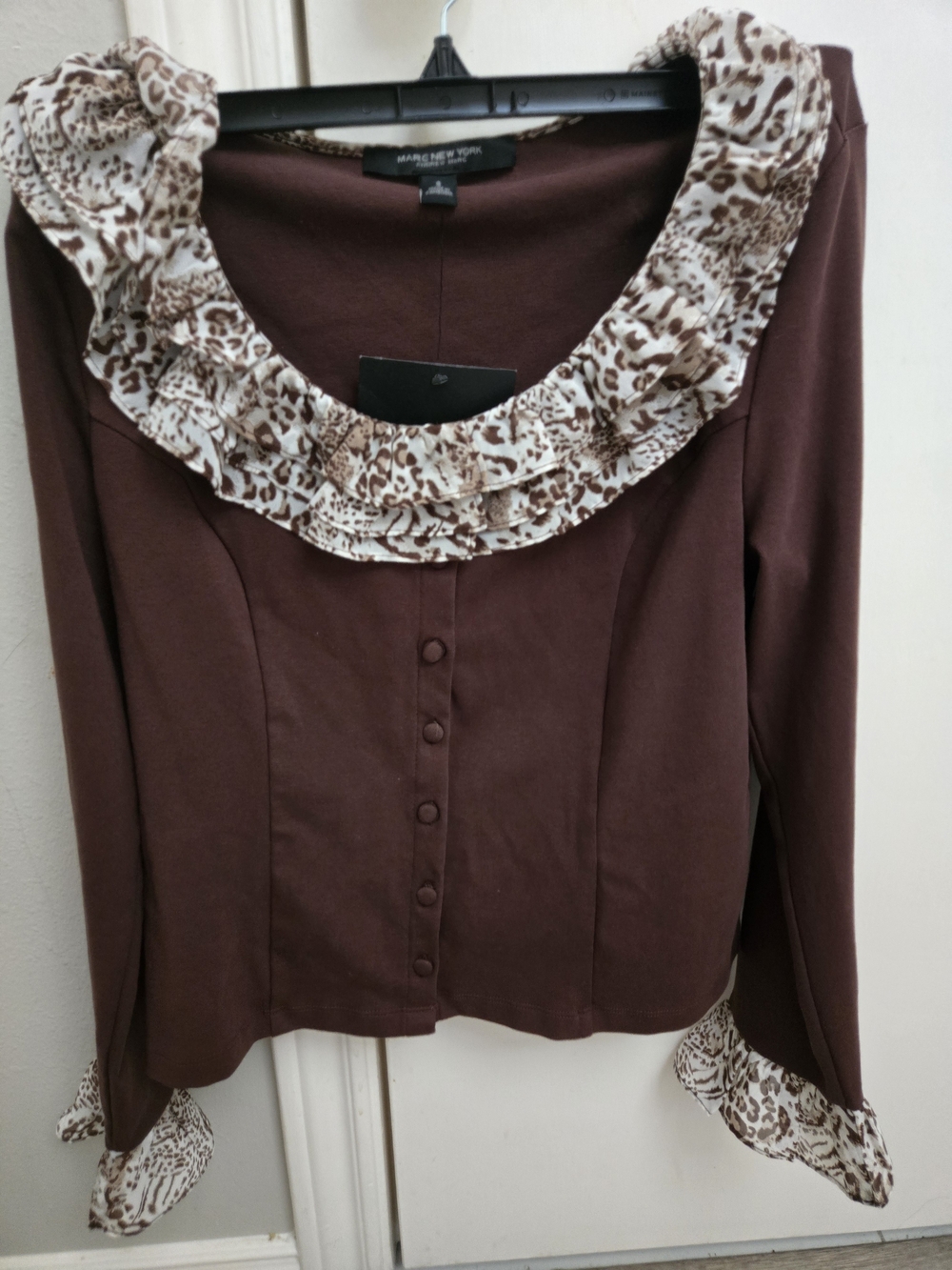 Brown Ruffle-Collar Button Front Blouse - Picture 3 of 4